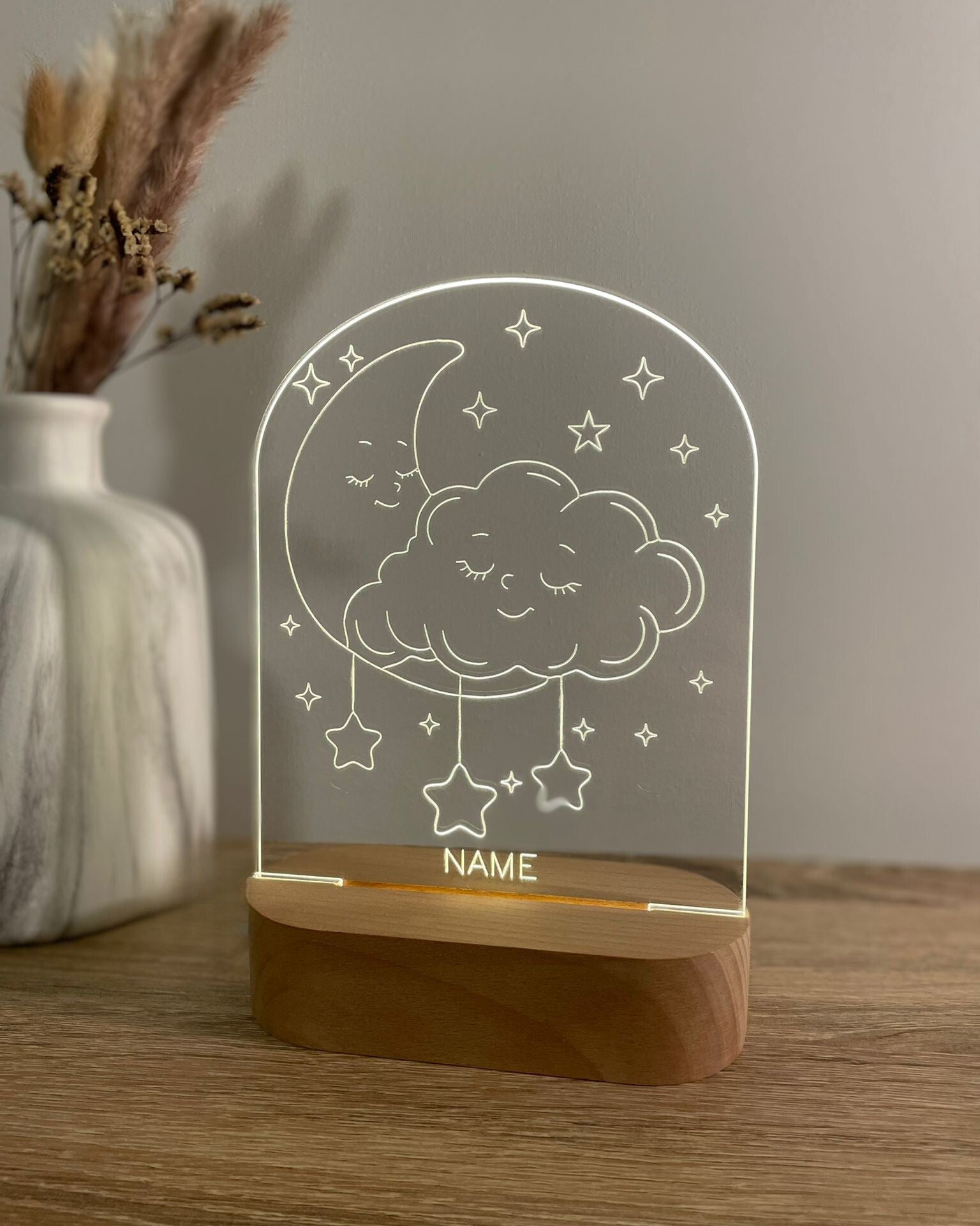 Geschenk fuer Maedchen — Einhorn Lampe, Mond Lampe und Mehr mit Namen