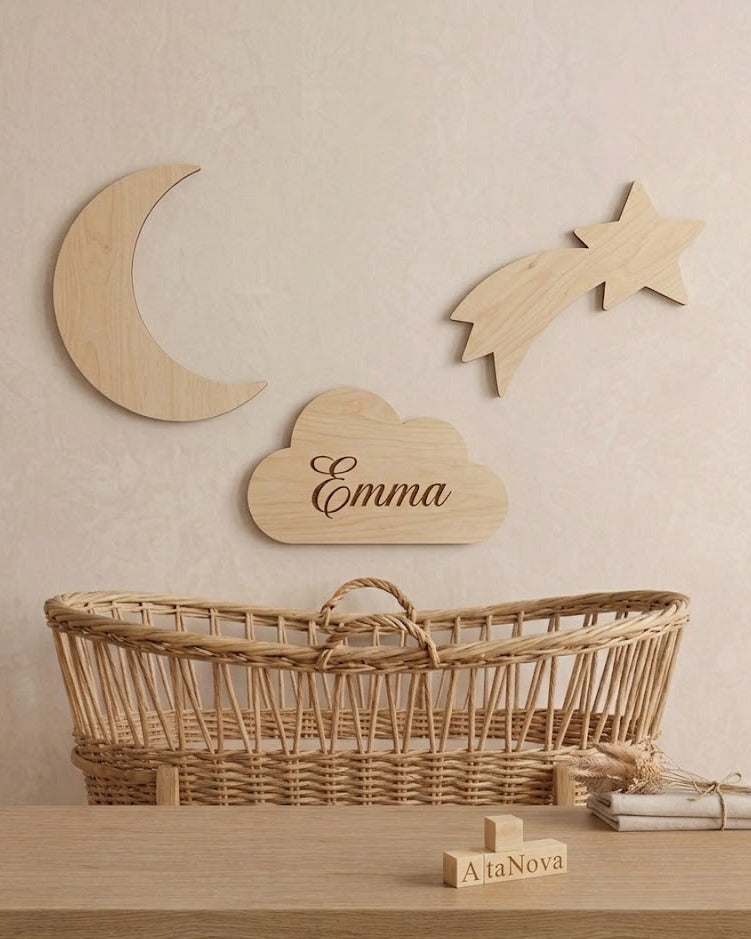Gestylde AtaNova gepersonaliseerde kinderkamerwand met naam en decoratie