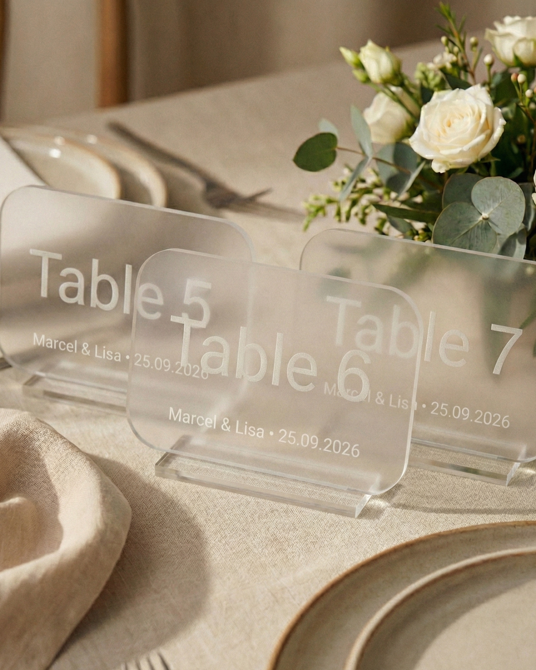 Personalised Wedding Table Numbers — Engraved Wood & Acrylic