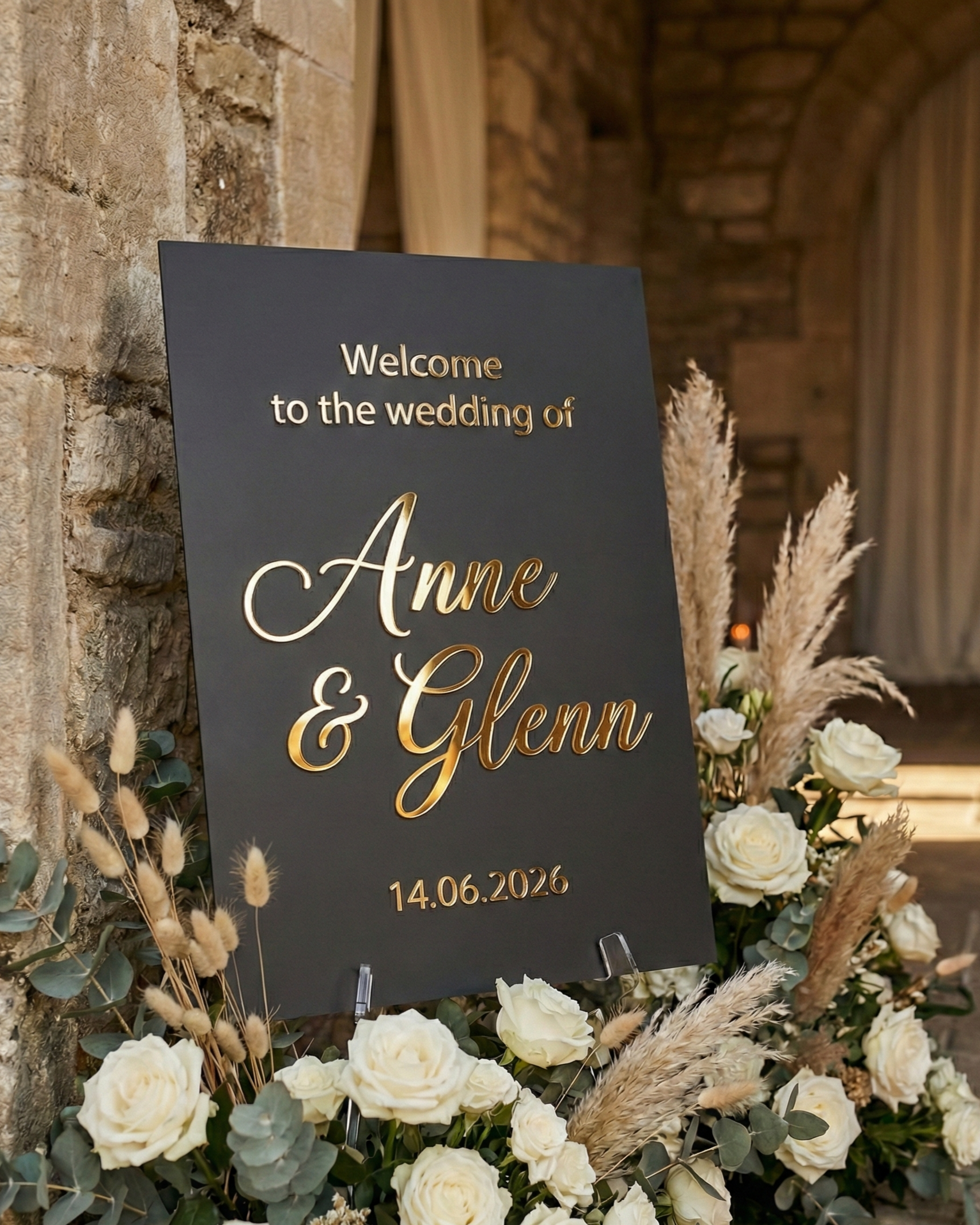 Gepersonaliseerd acryl welkomstbord voor de bruiloft — Modern & Elegant