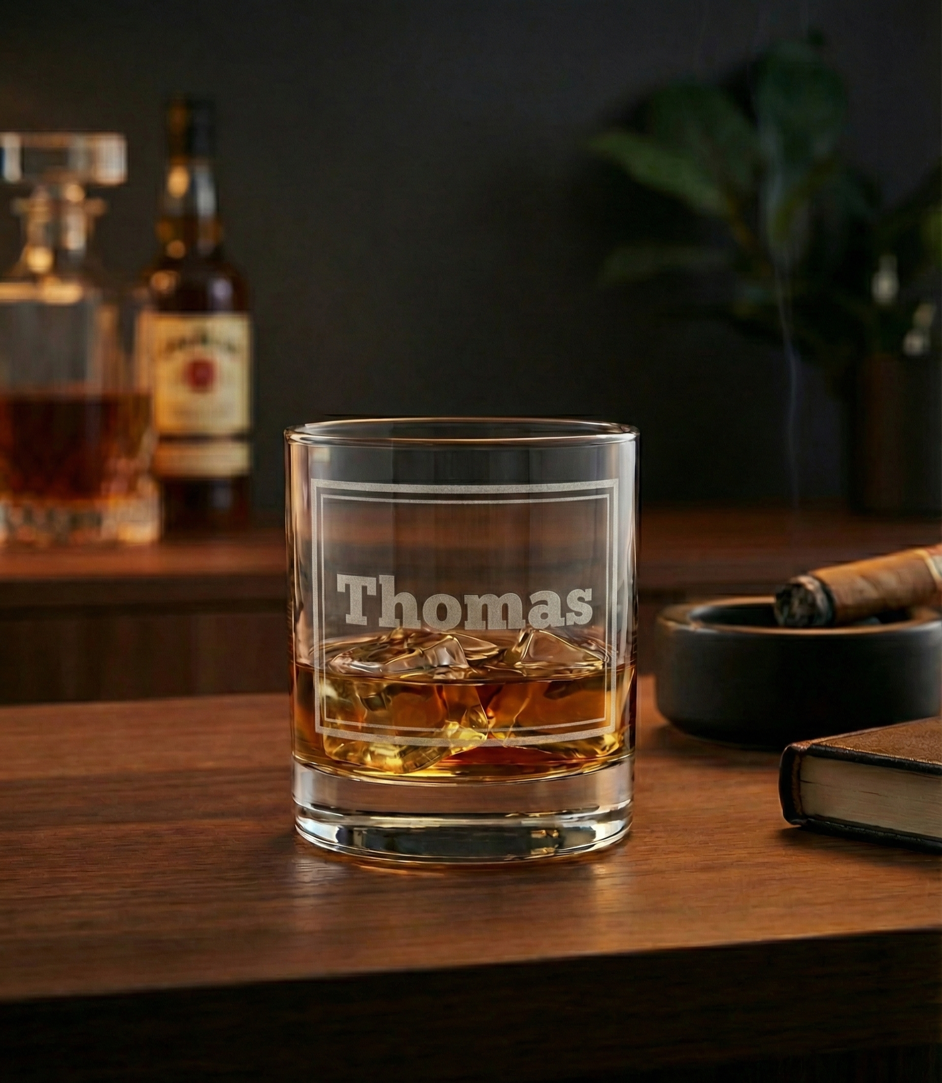 Gepersonaliseerde whiskyglazen met leistenen onderzetters