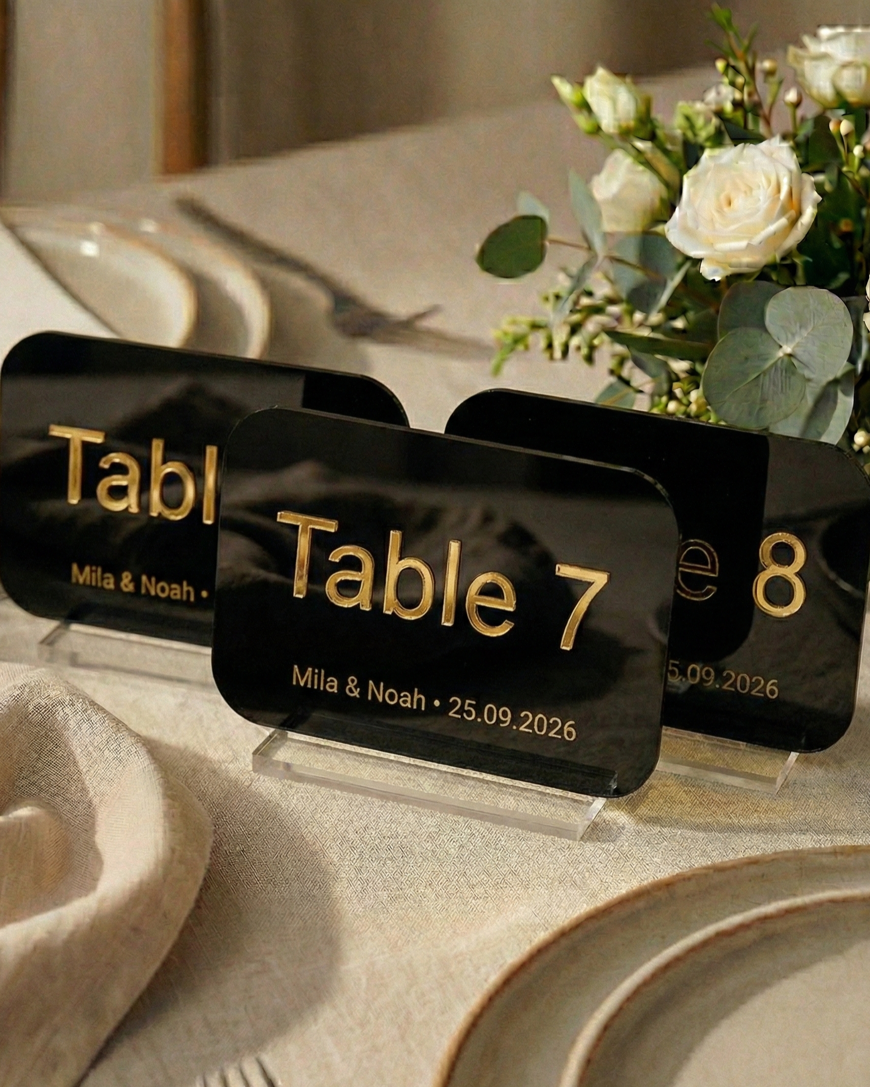 Personalised Wedding Table Numbers — Engraved Wood & Acrylic