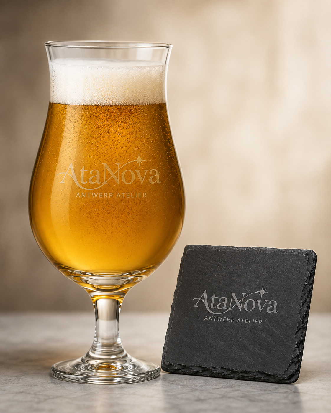 Personalised Beer Glass &amp; Slate Coaster Set