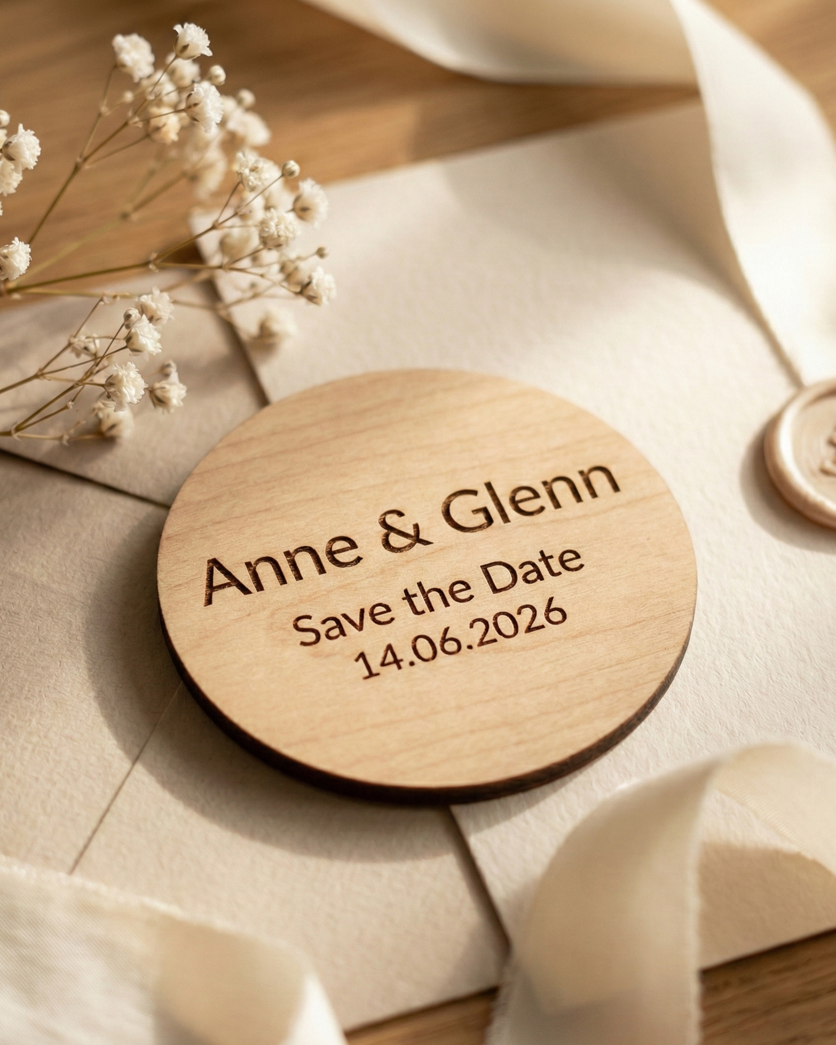 Gepersonaliseerde Save the Date-magneten — Hout & Acryl Trouwbedankje