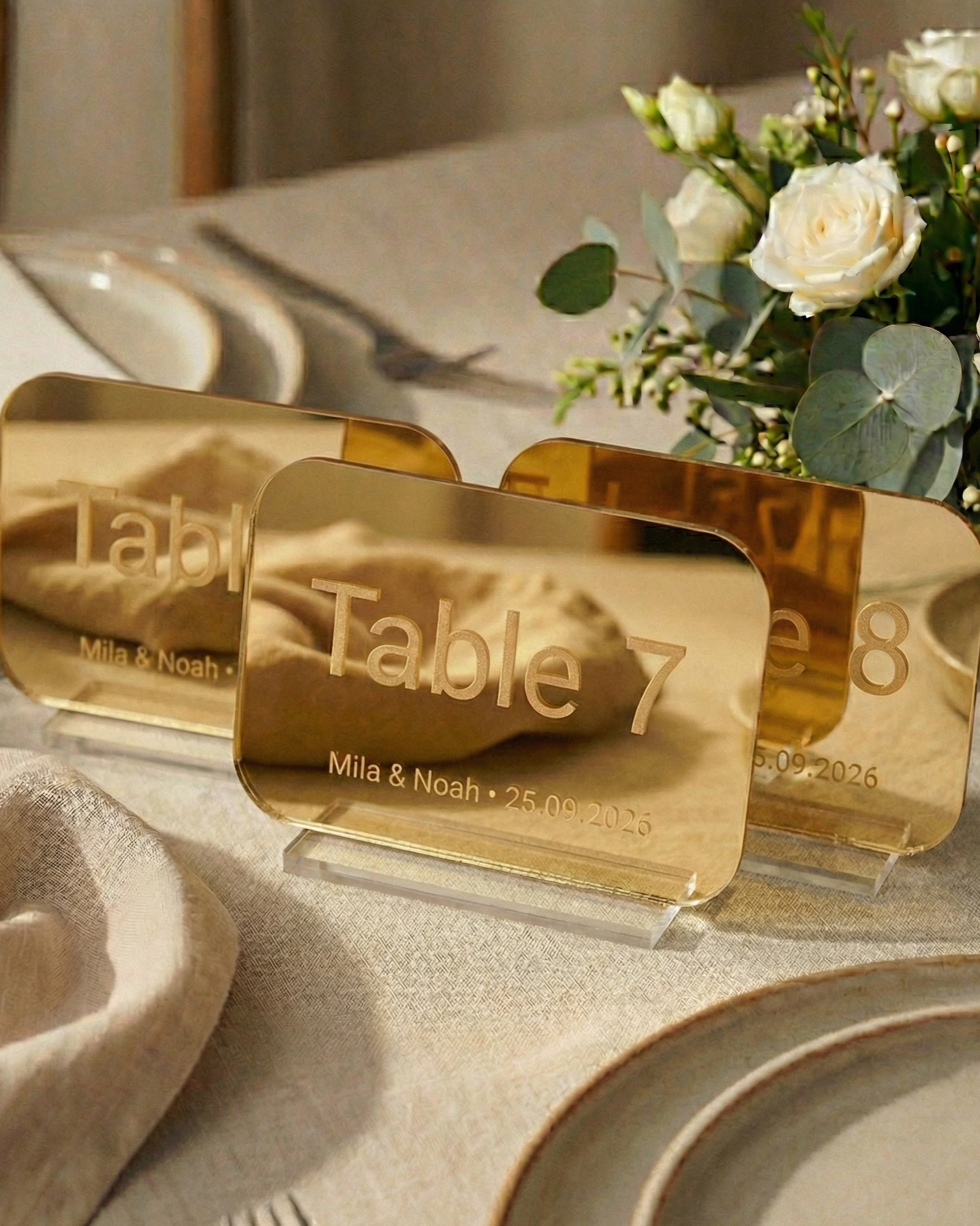 Personalised Wedding Table Numbers — Engraved Wood & Acrylic