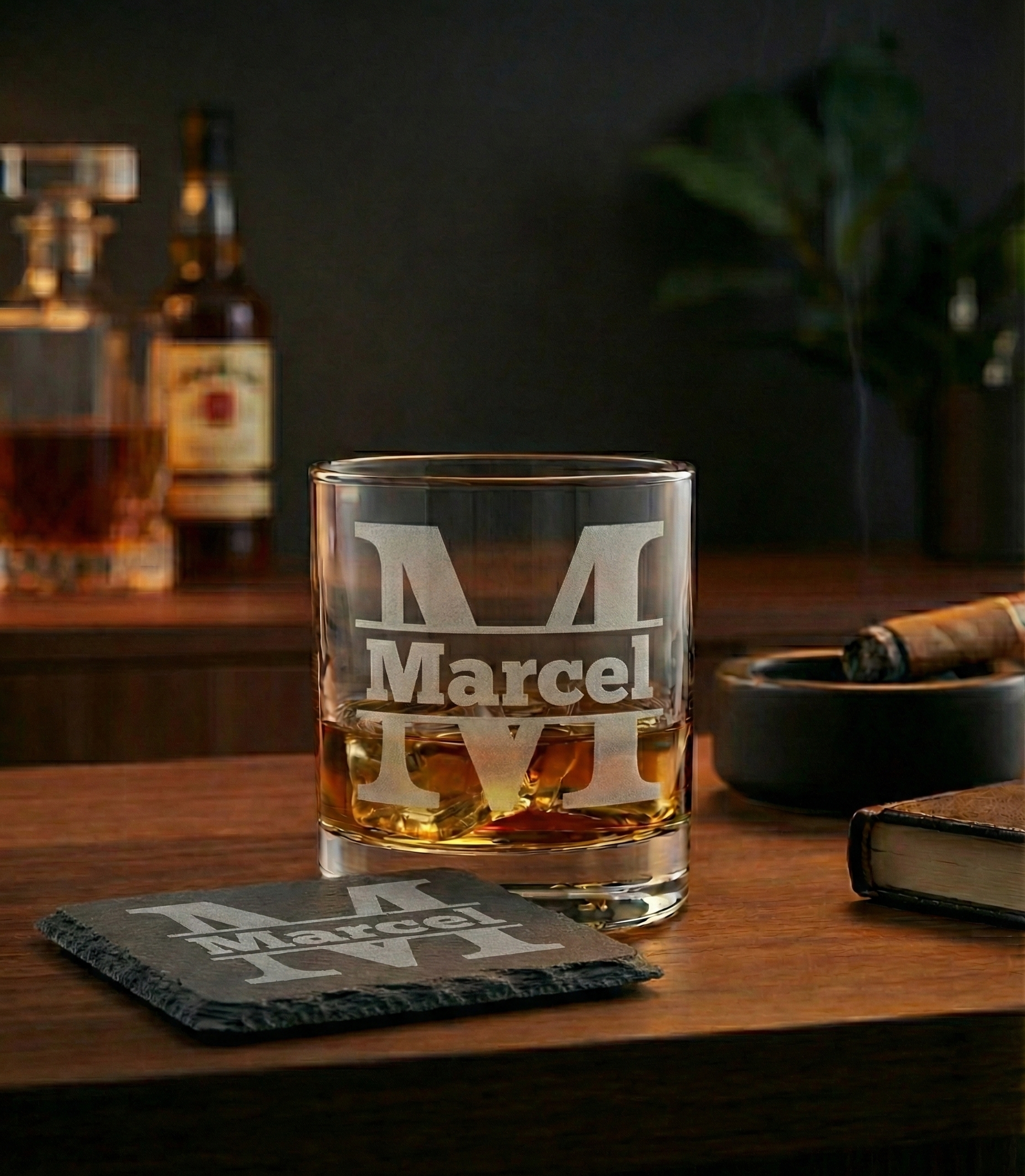 Personalised Whisky Glass & Slate Coaster Set