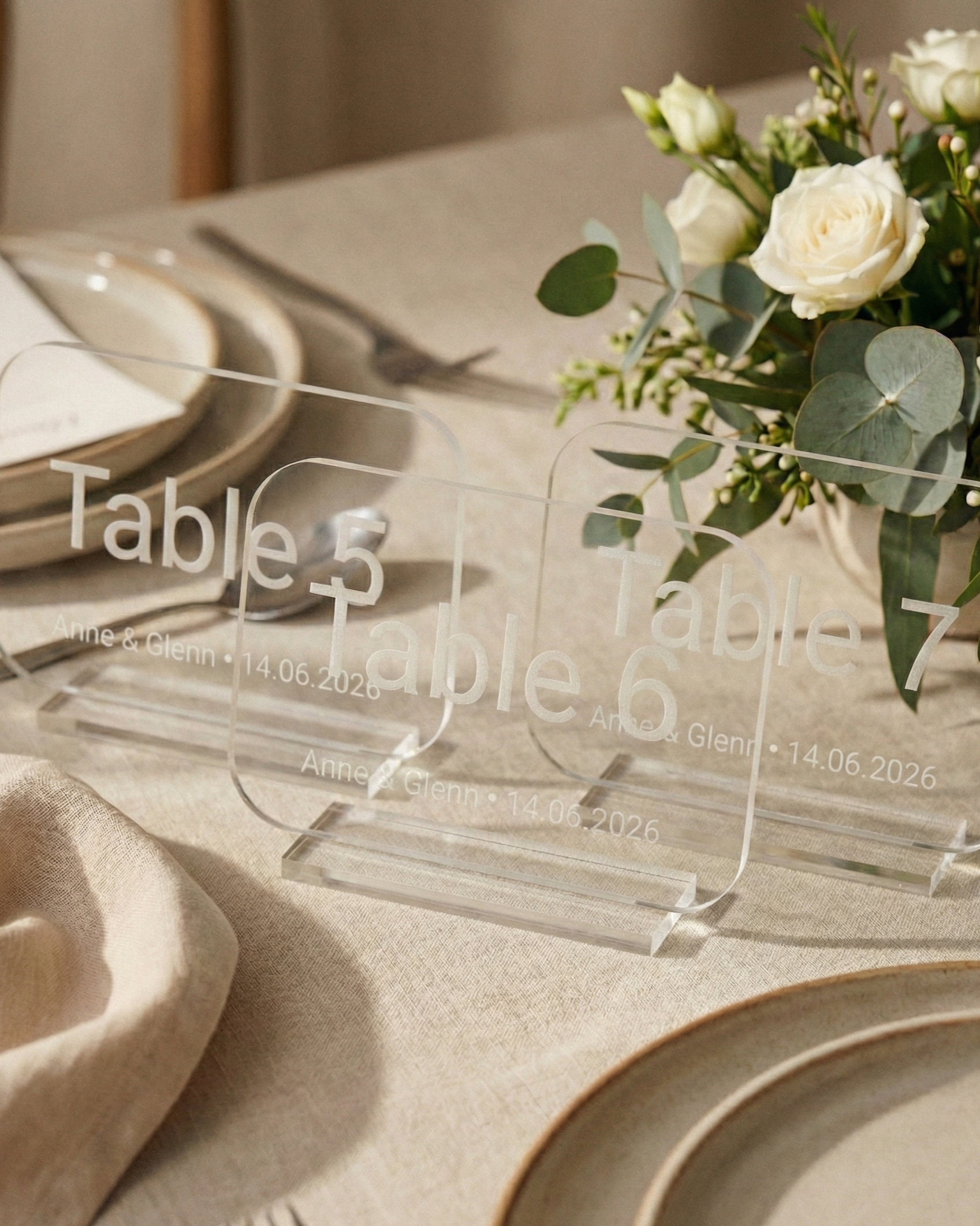 Personalised Wedding Table Numbers — Engraved Wood & Acrylic