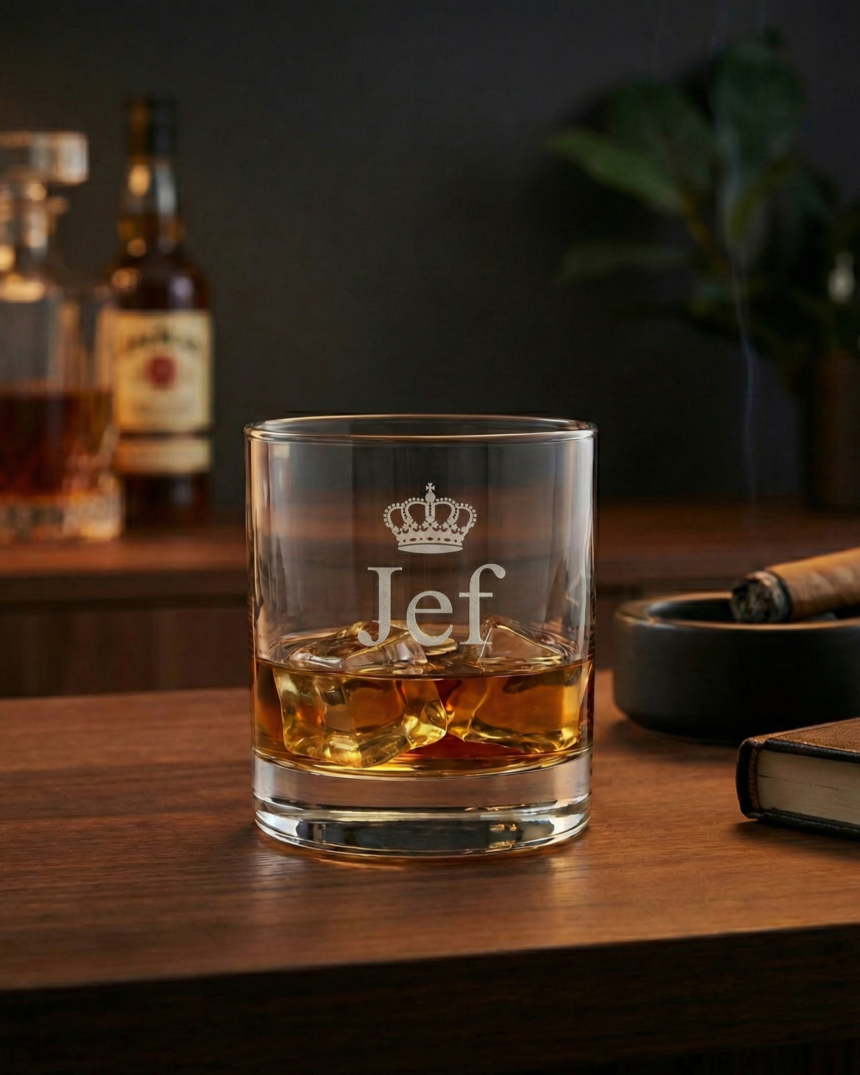 Gepersonaliseerde whiskyglazen met leistenen onderzetters